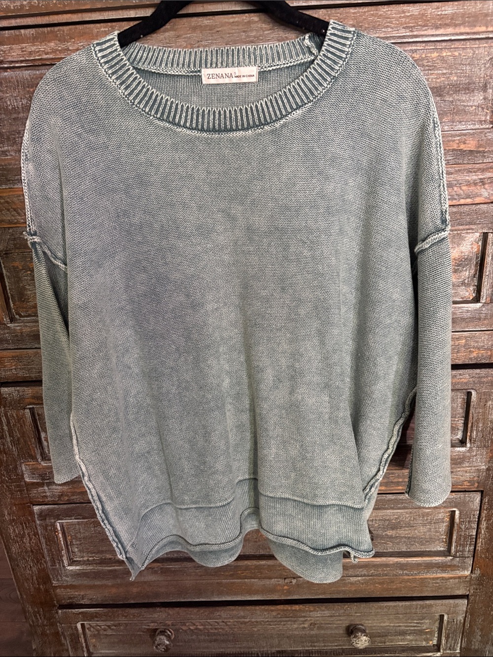 Zenana Outfitters Washed Sage Crewneck Sweater